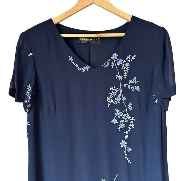 Donna Ricco Elegant Navy Blue Floral Maxi Dress Gown, 14 - Picture 3 of 15